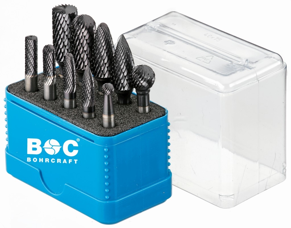 Bild von HM-Frässtifte TiALN in blauer Multibox 10-tlg. je 1 x 6,0+12,0 mm Form B/C/D/F/G (VPE=1 Stück)